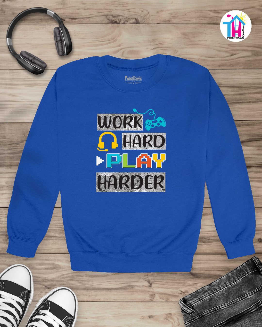 Work Hard Play Harder - Jino Pro Gamer Long Sleeve By Printhaws Creations