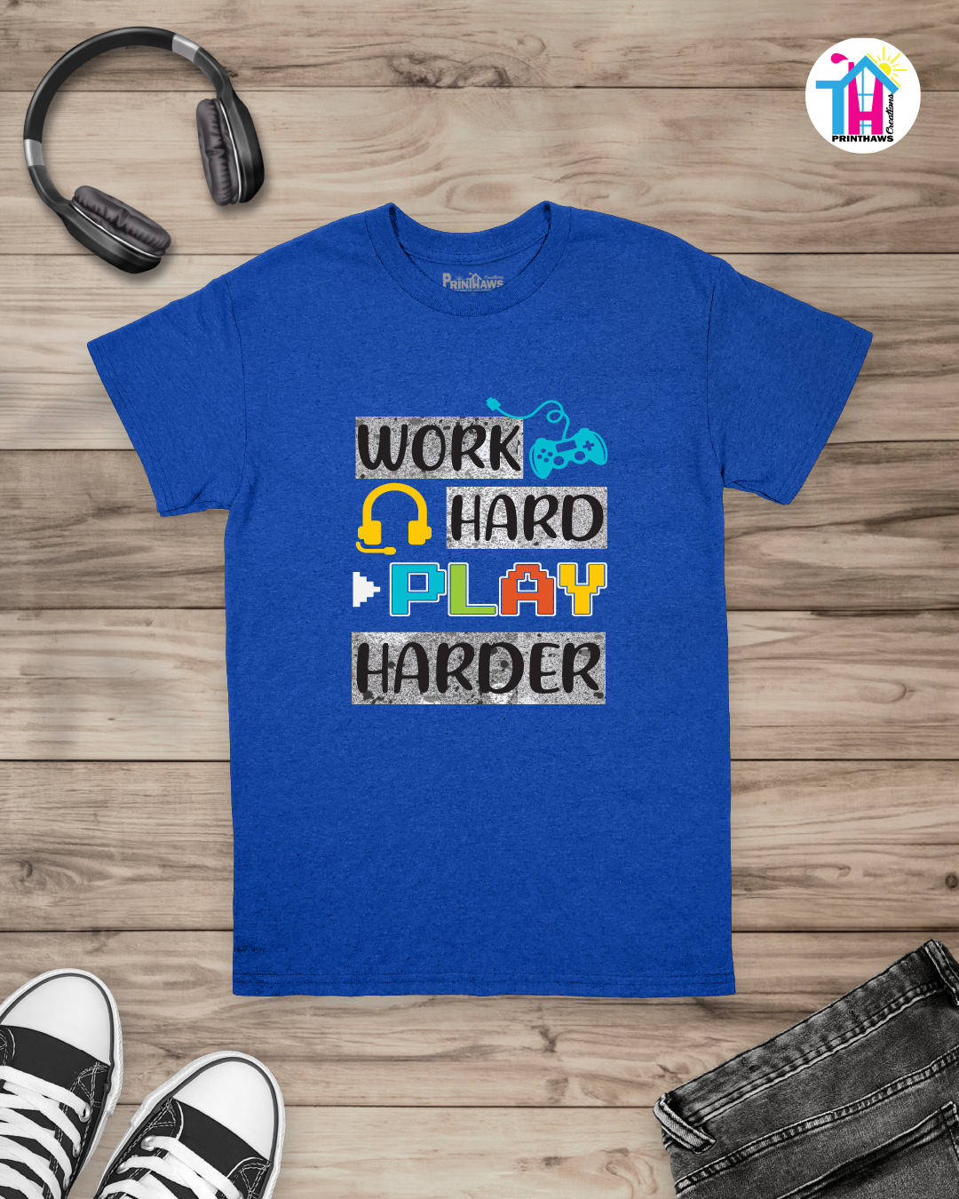 Work Hard Play Harder - Jino Pro Gamer T-Shirt By Printhaws Creations