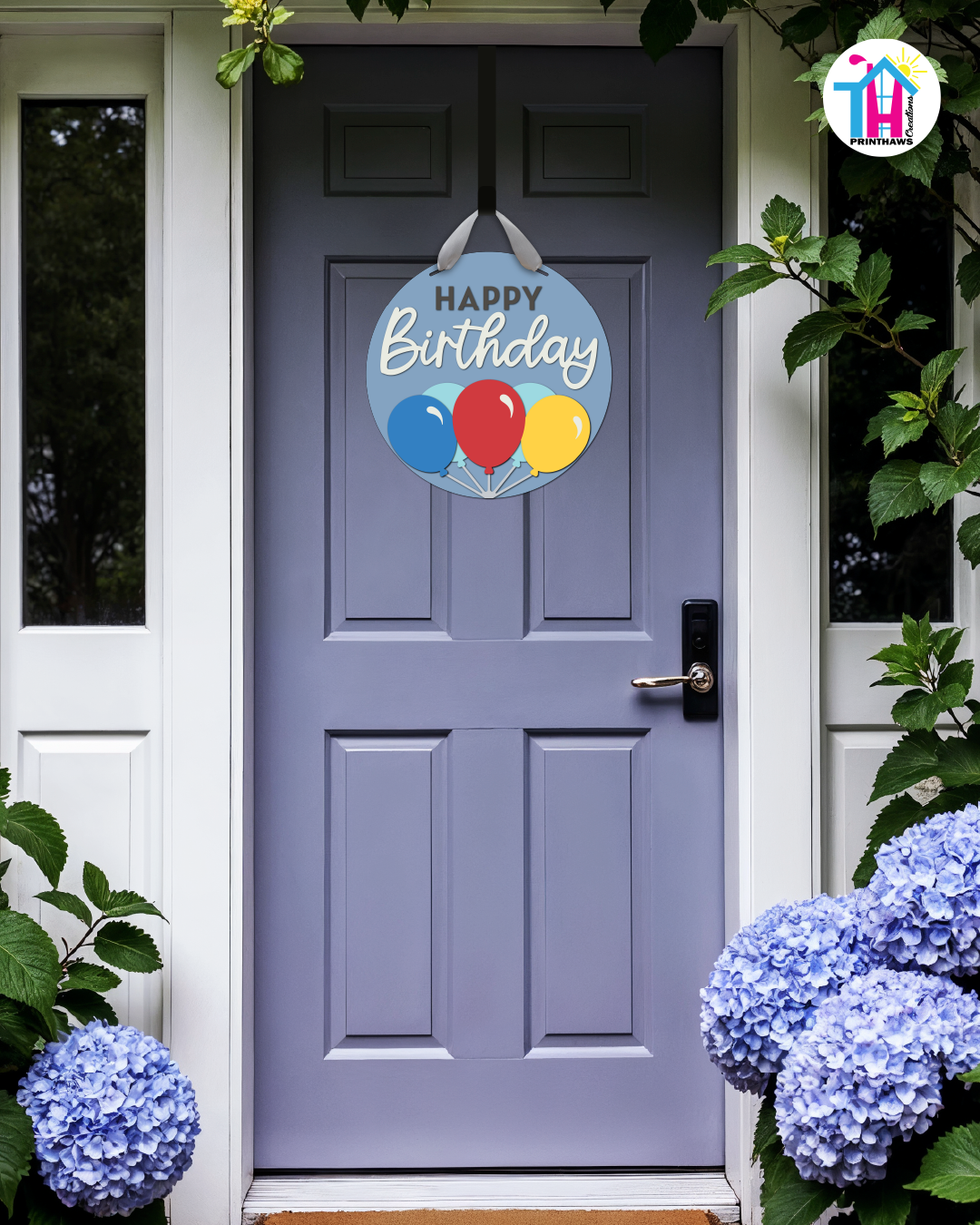 Builder Play - Birthday Door Hanger By Printhaws Creations, 16" Round Wooden Front Door Sign, Layered Hand-Painted Entryway Decor