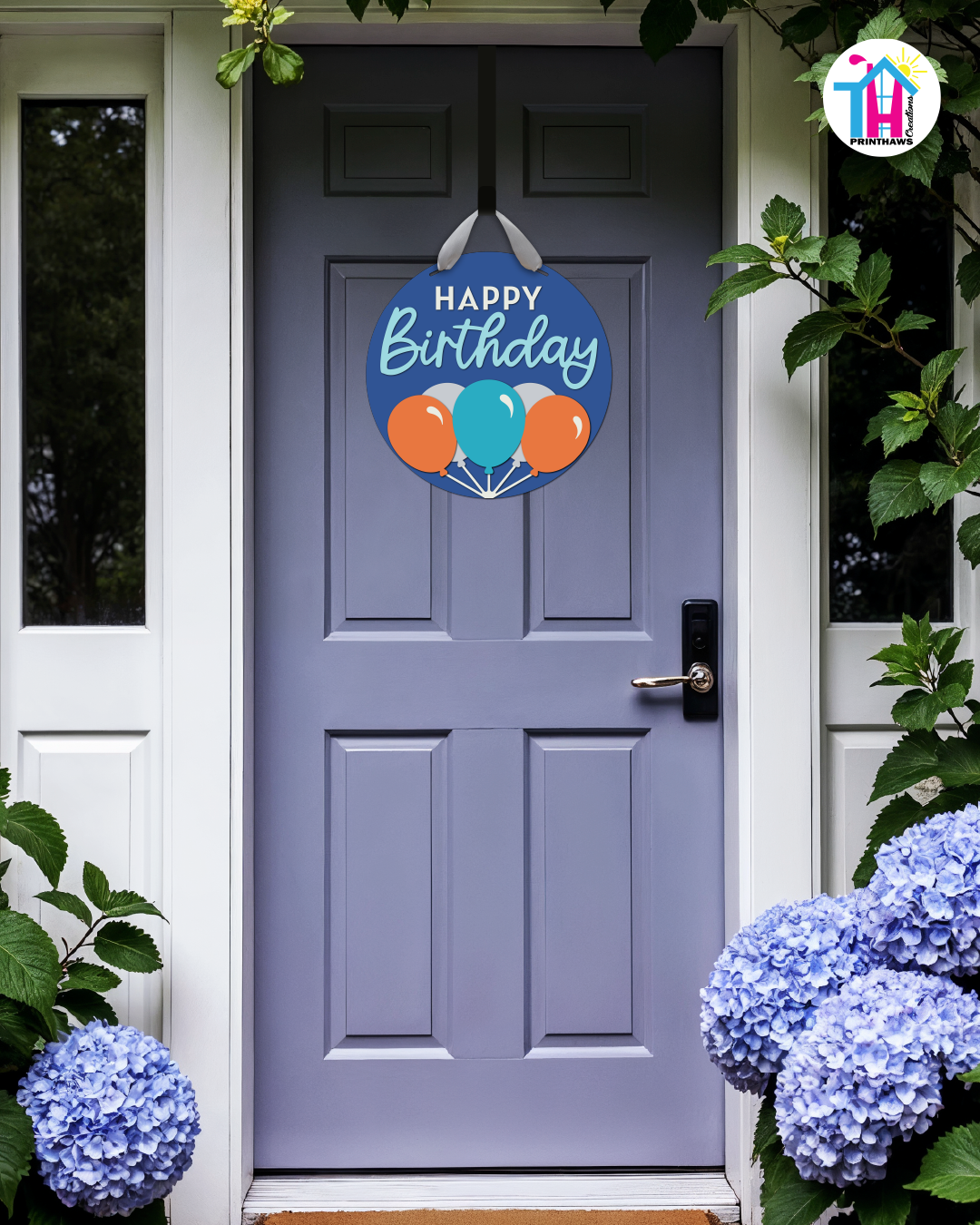 Happy Bounce - Birthday Door Hanger By Printhaws Creations, 16" Round Wooden Front Door Sign, Layered Hand-Painted Entryway Decor