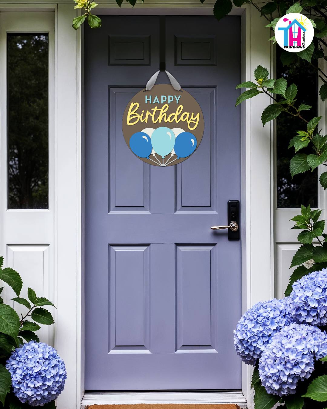 Sky Glow - Birthday Door Hanger By Printhaws Creations, 16" Round Wooden Front Door Sign, Layered Hand-Painted Entryway Decor