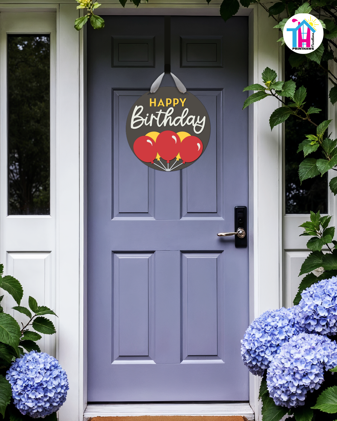 Turbo Cheer - Birthday Door Hanger By Printhaws Creations, 16" Round Wooden Front Door Sign, Layered Hand-Painted Entryway Decor