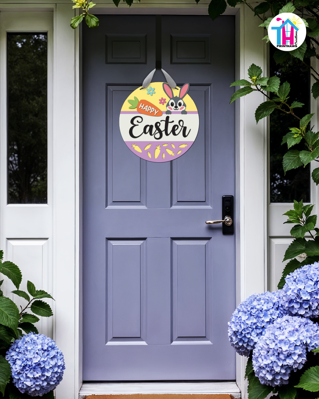 Carrots - Easter Door Hanger By Printhaws Creations, 16" Round Wooden Front Door Sign, Layered Hand-Painted Entryway Decor