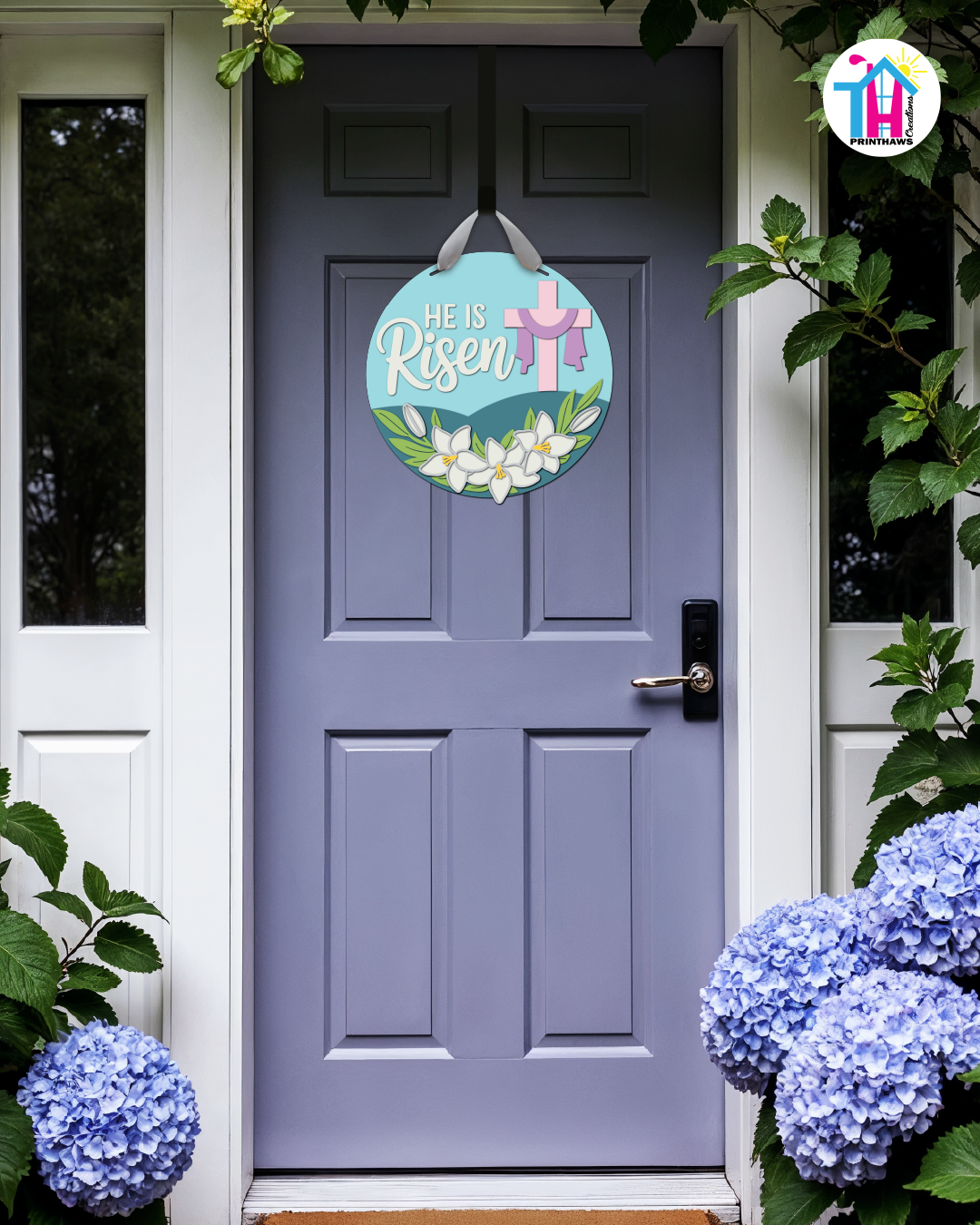 Cross - Easter Door Hanger By Printhaws Creations, 16" Round Wooden Front Door Sign, Layered Hand-Painted Entryway Decor