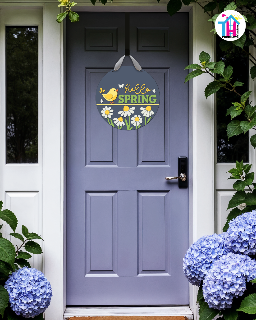 Yellow Bird - Spring Door Hanger By Printhaws Creations, 16" Round Wooden Front Door Sign, Layered Hand-Painted Entryway Decor