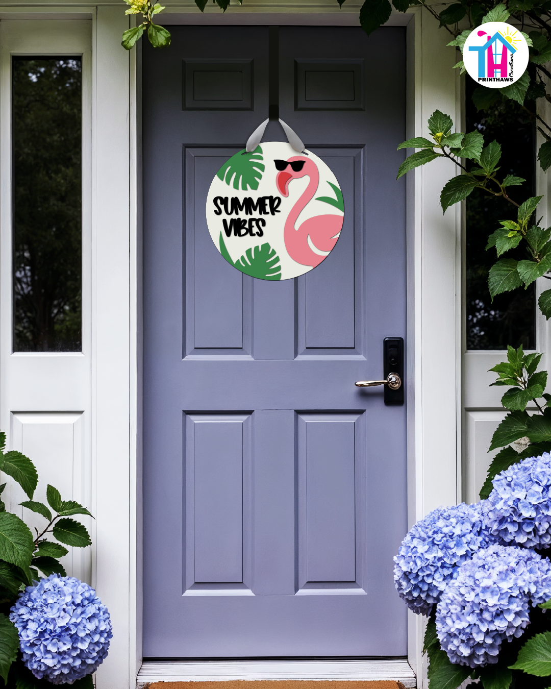 Flamingo - Summer Door Hanger By Printhaws Creations, 16" Round Wooden Front Door Sign, Layered Hand-Painted Entryway Decor
