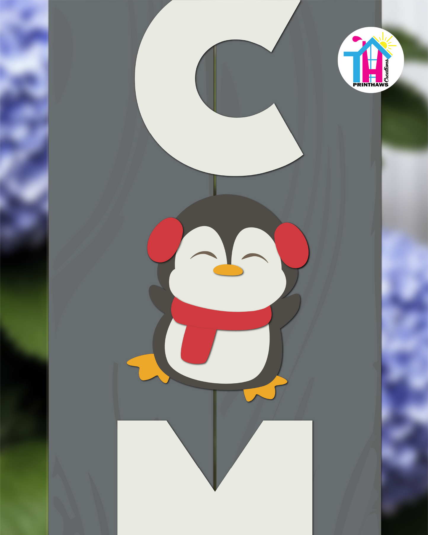 Penguin Red - Vertical Sign Swappable By Printhaws Creations, 3D Accent (Approx. 8 × 8 in)