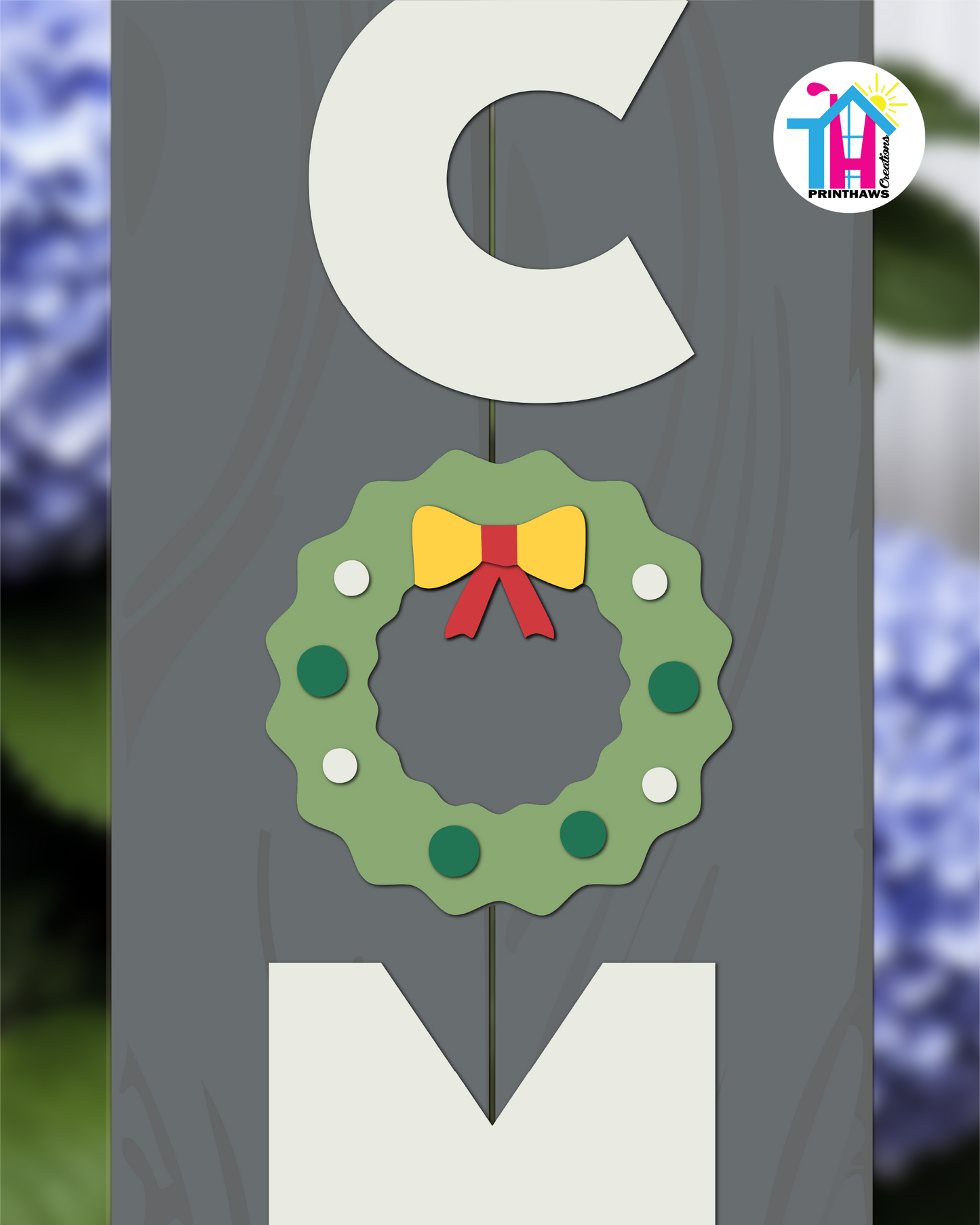 Wreath - Vertical Sign Swappable By Printhaws Creations, 3D Accent (Approx. 8 × 8 in)