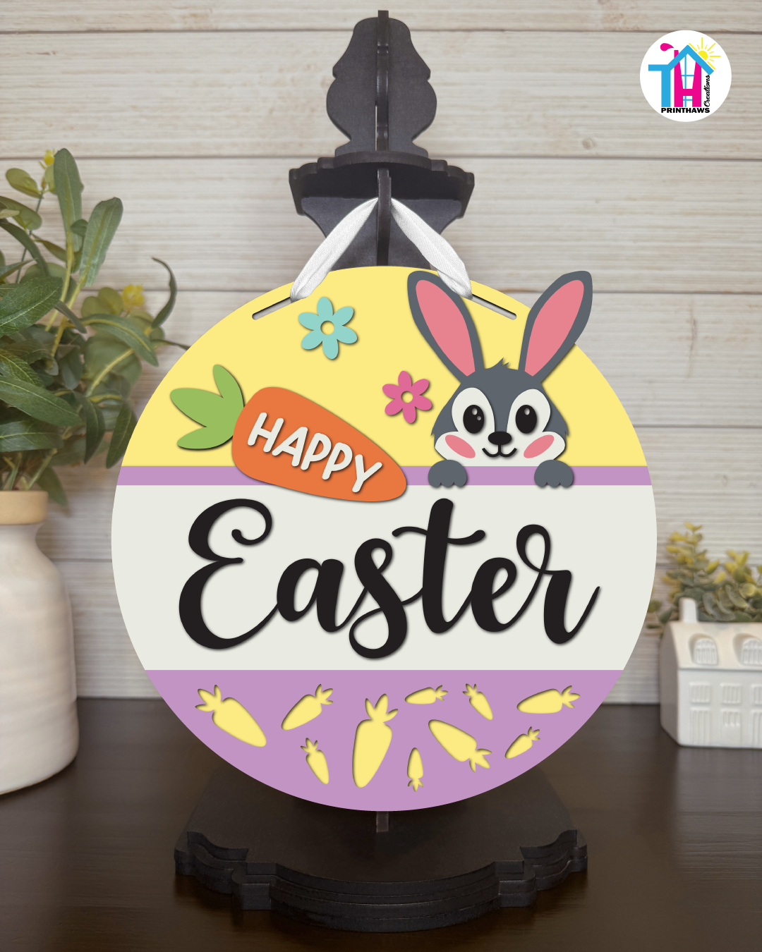 Carrots - Easter Tabletop Decor By Printhaws Creations, 10" Round Wooden Shelf Sign, Layered Hand-Painted Home Decor