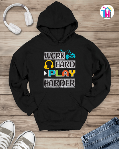 Work Hard Play Harder - Jino Pro Gamer Hoodie By Printhaws Creations