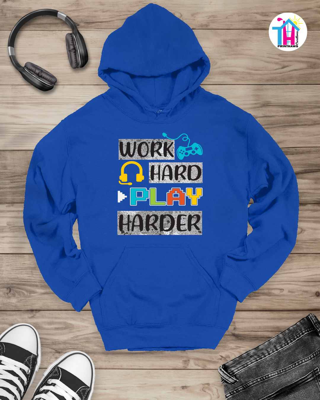 Work Hard Play Harder - Jino Pro Gamer Hoodie By Printhaws Creations