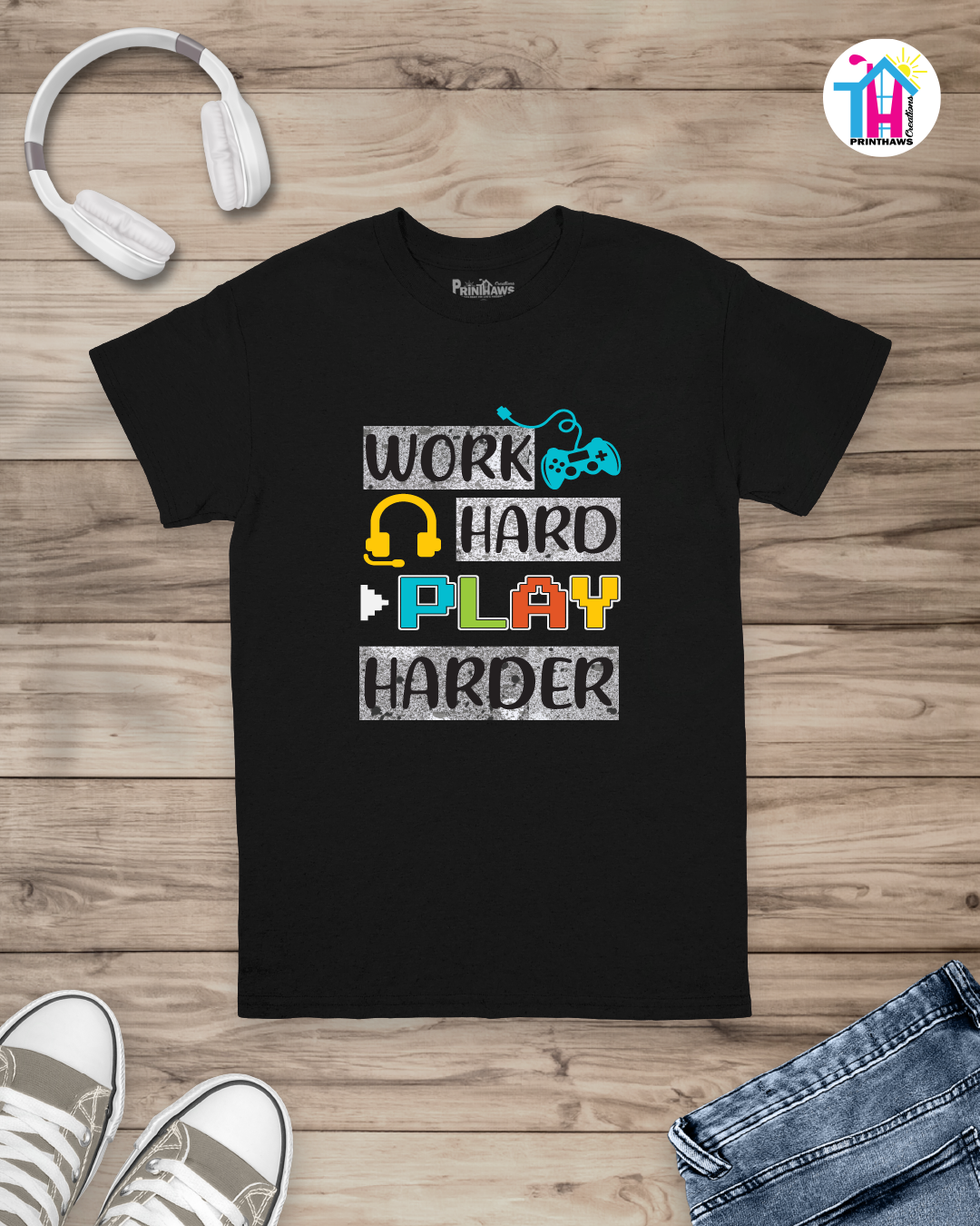 Work Hard Play Harder - Jino Pro Gamer T-Shirt By Printhaws Creations