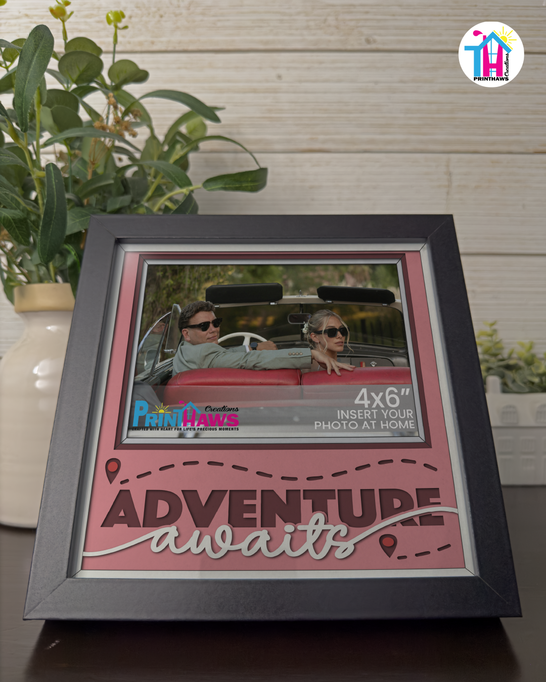 Adventure Awaits - Crafted Memoirs Photo Frame By Printhaws Creations, Matte Black Frame In Garnet Red, Morning Harmony Theme (Light, Timeless), 8x8 Frame Holds (4R) Photo - For Summer Days