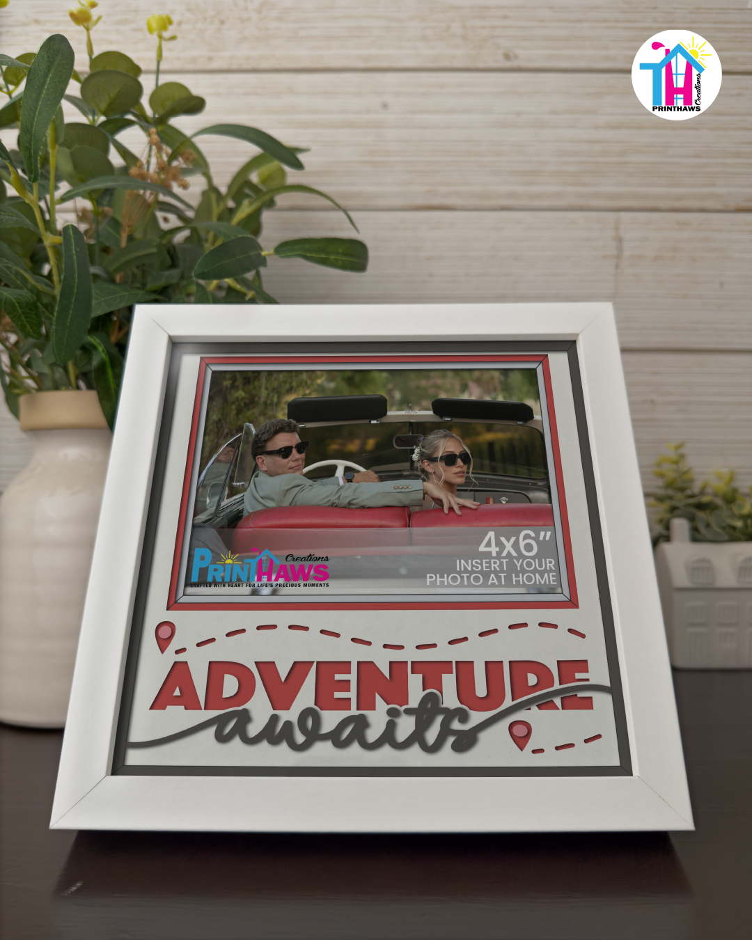Adventure Awaits - Crafted Memoirs Photo Frame By Printhaws Creations, Matte White Frame In Garnet Red, Morning Harmony Theme (Light, Timeless), 8x8 Frame Holds (4R) Photo - For Summer Days