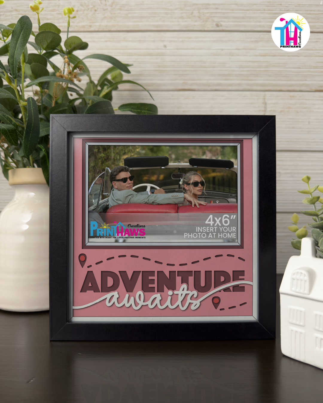 Adventure Awaits - Crafted Memoirs Photo Frame By Printhaws Creations, Matte Black Frame In Garnet Red, Morning Harmony Theme (Light, Timeless), 8x8 Frame Holds (4R) Photo - For Summer Days