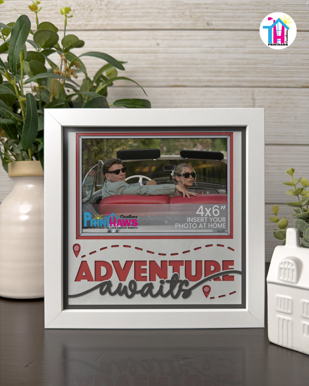 Adventure Awaits - Crafted Memoirs Photo Frame By Printhaws Creations, Matte White Frame In Garnet Red, Morning Harmony Theme (Light, Timeless), 8x8 Frame Holds (4R) Photo - For Summer Days