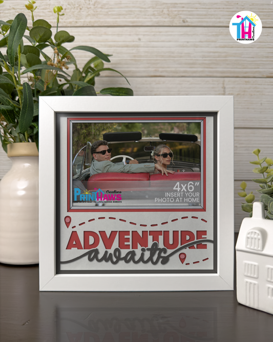 Adventure Awaits - Crafted Memoirs Photo Frame By Printhaws Creations, Matte White Frame In Garnet Red, Morning Harmony Theme (Light, Timeless), 8x8 Frame Holds (4R) Photo - For Summer Days