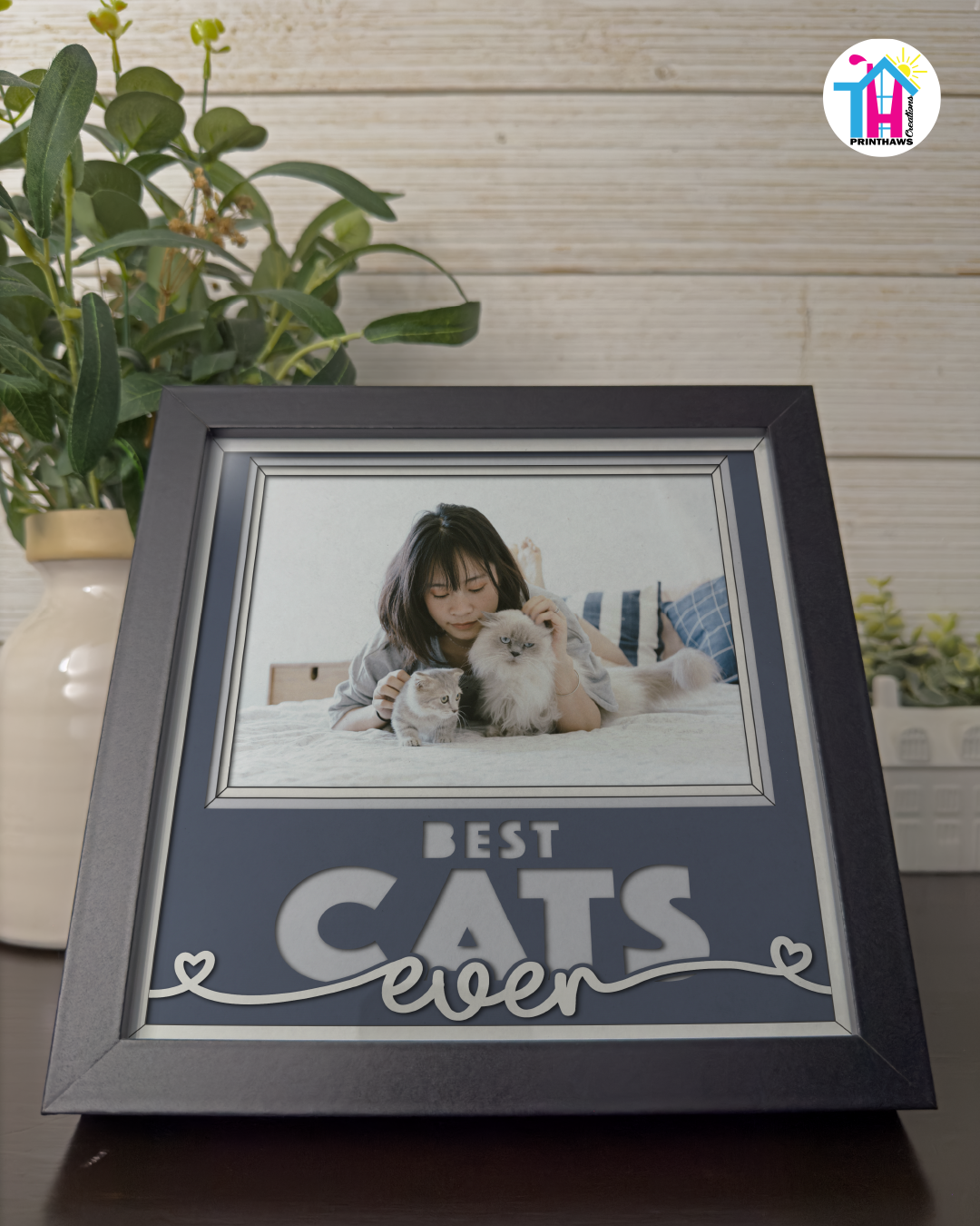 Best Cats Ever - Crafted Memoirs Photo Frame By Printhaws Creations, Reclined View Of Matte Black Frame In Moonstone Gray, Midnight Joy Theme (Dark, Radiant), 8x8 Frame Holds (4R) Photo -  For Your Pets