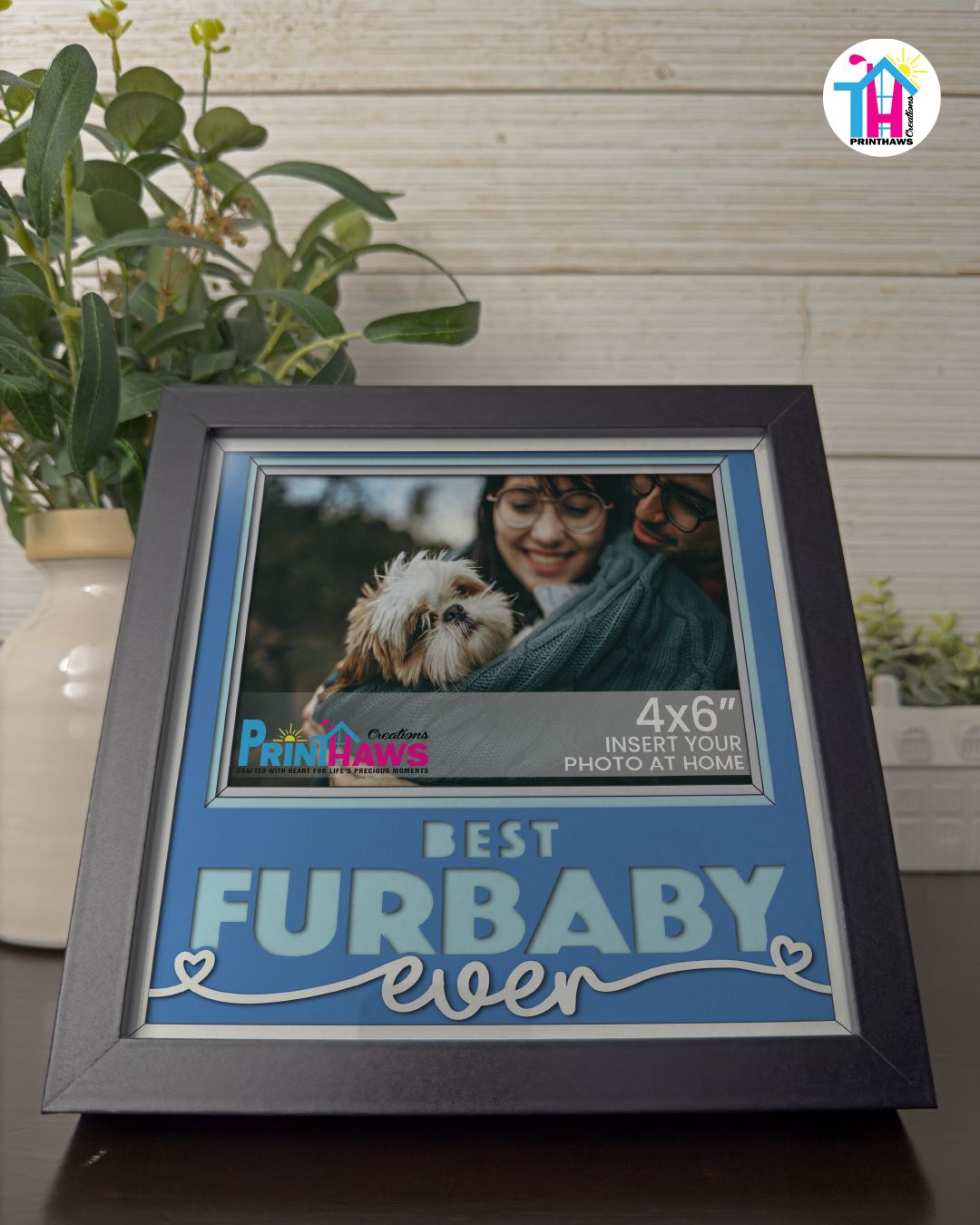 Best Furbaby Ever - Crafted Memoirs Photo Frame By Printhaws Creations, Reclined View Of Matte Black Frame In Sapphire Blue, Midnight Joy Theme (Dark, Radiant), 8x8 Frame Holds (4R) Photo -  For Your Pets