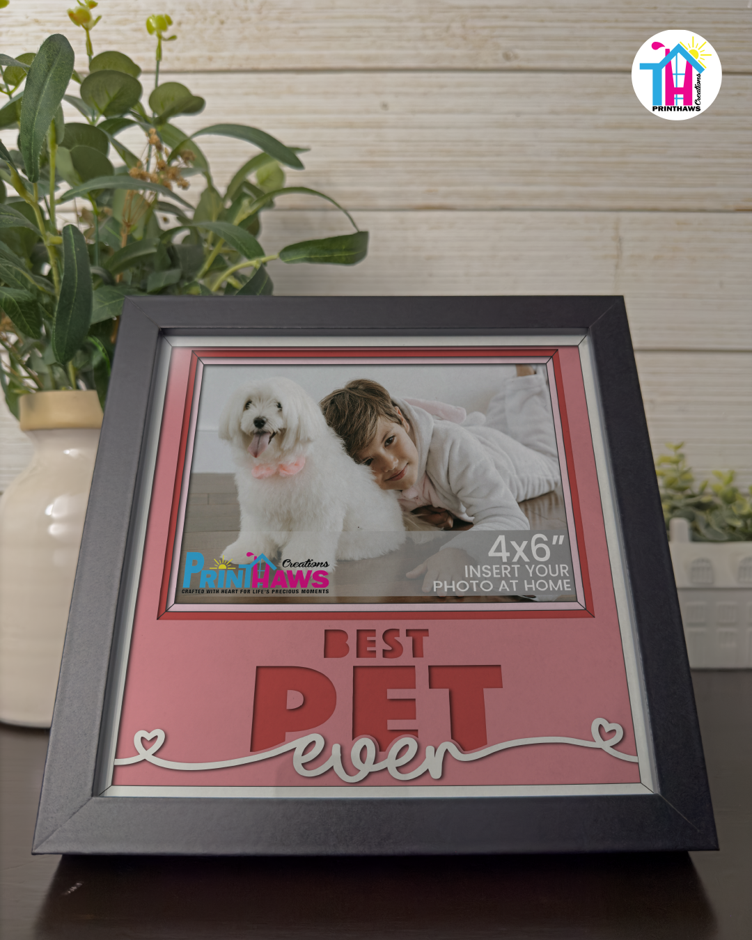 Best Pet Ever - Crafted Memoirs Photo Frame By Printhaws Creations, Reclined View Of Matte Black Frame In Garnet Red, Sunbeam Bliss Theme (Light, Radiant), 8x8 Frame Holds (4R) Photo -  For Your Pets