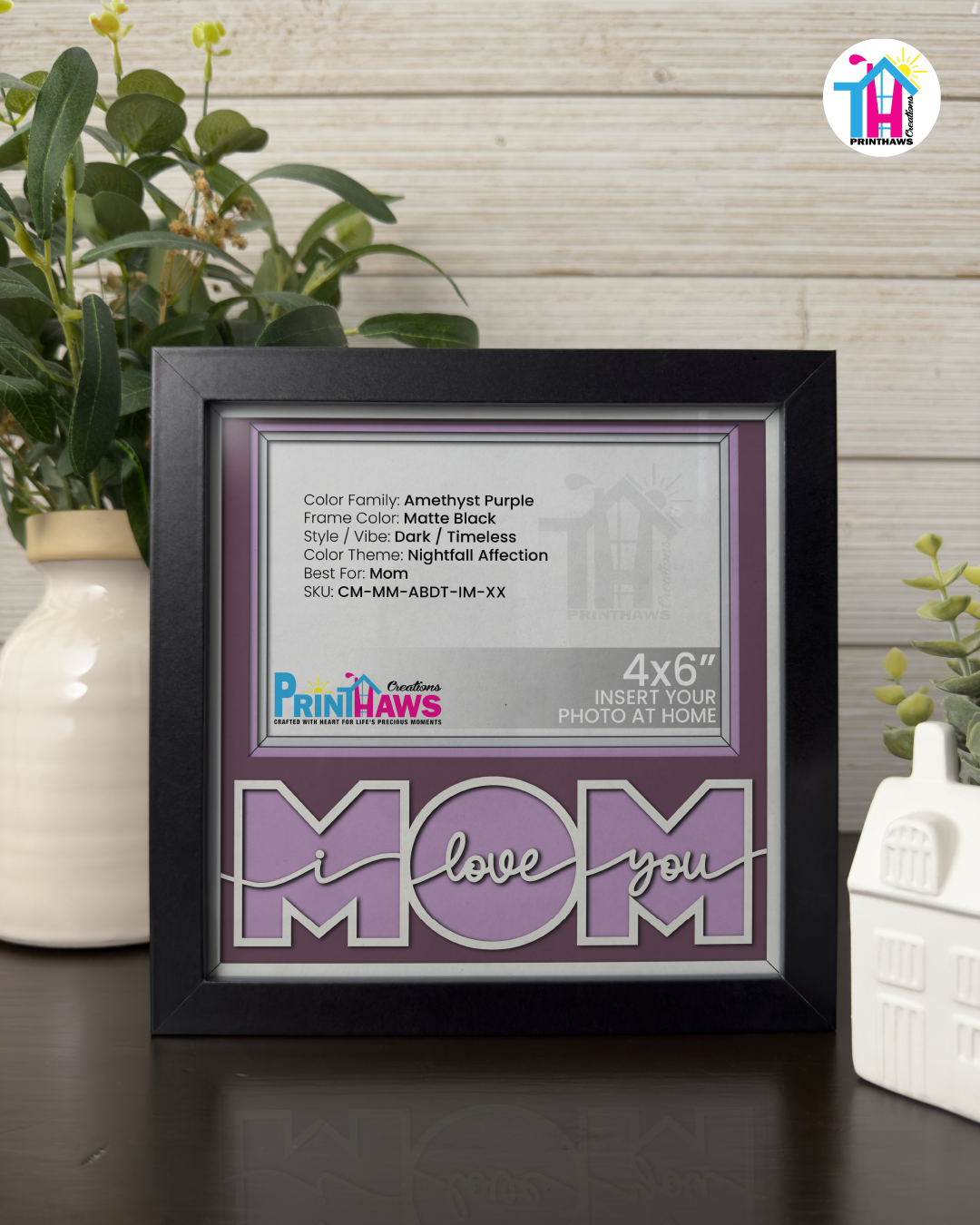 I Love You Mom - Crafted Memoirs Photo Frame By Printhaws Creations, Matte Black Frame, In A Refined Range Of Colors, 8x8 Frame Holds (4R) Photo - For Mom