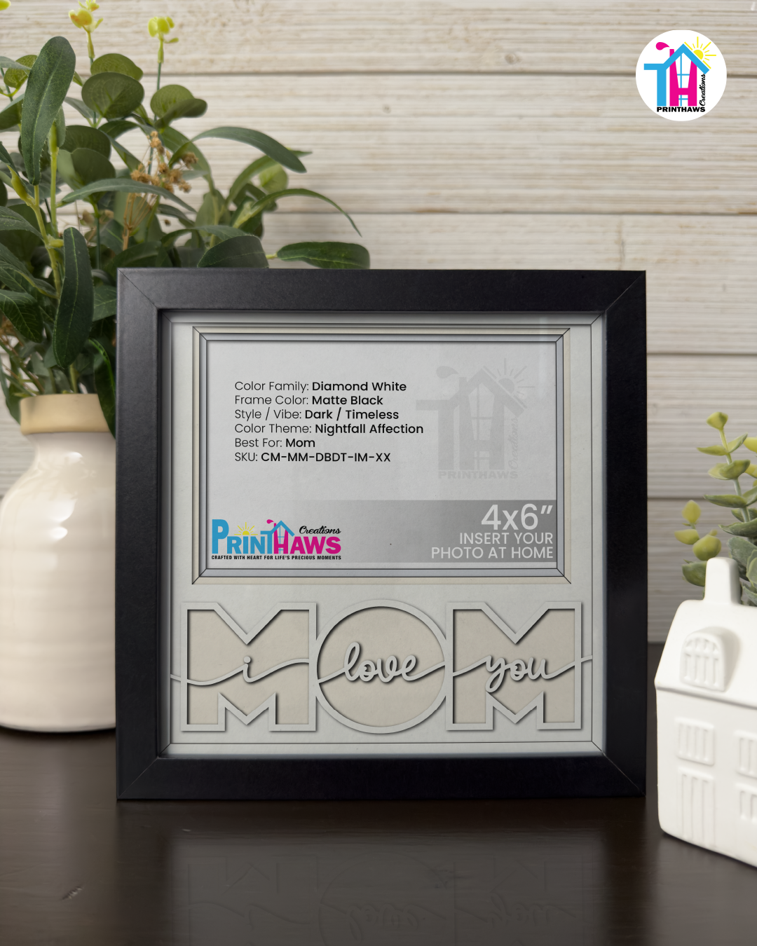 I Love You Mom - Crafted Memoirs Photo Frame By Printhaws Creations, Matte Black Frame, In A Refined Range Of Colors, 8x8 Frame Holds (4R) Photo - For Mom