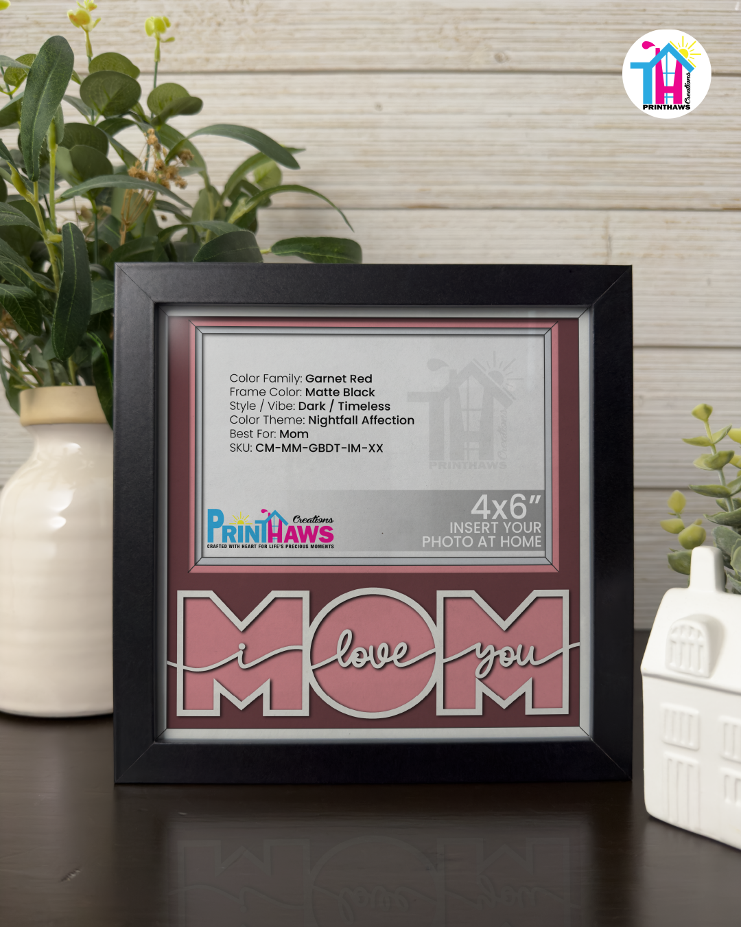 I Love You Mom - Crafted Memoirs Photo Frame By Printhaws Creations, Matte Black Frame, In A Refined Range Of Colors, 8x8 Frame Holds (4R) Photo - For Mom