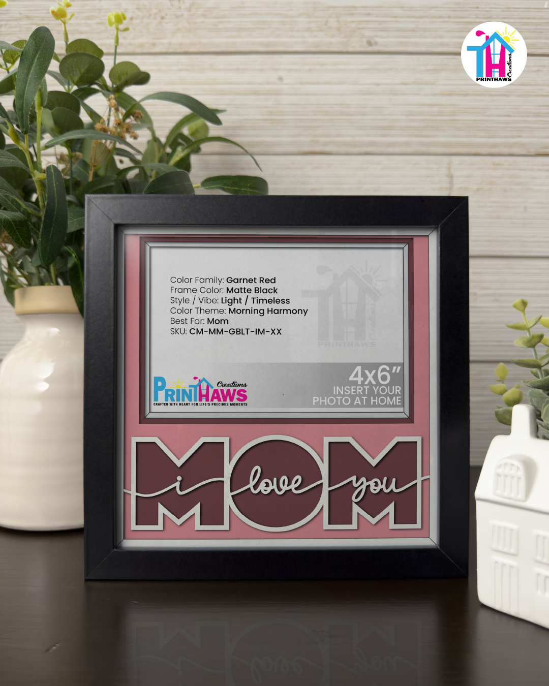 I Love You Mom - Crafted Memoirs Photo Frame By Printhaws Creations, Matte Black Frame, In A Refined Range Of Colors, 8x8 Frame Holds (4R) Photo - For Mom