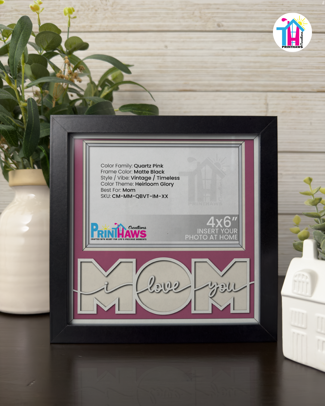 I Love You Mom - Crafted Memoirs Photo Frame By Printhaws Creations, Matte Black Frame, In A Refined Range Of Colors, 8x8 Frame Holds (4R) Photo - For Mom