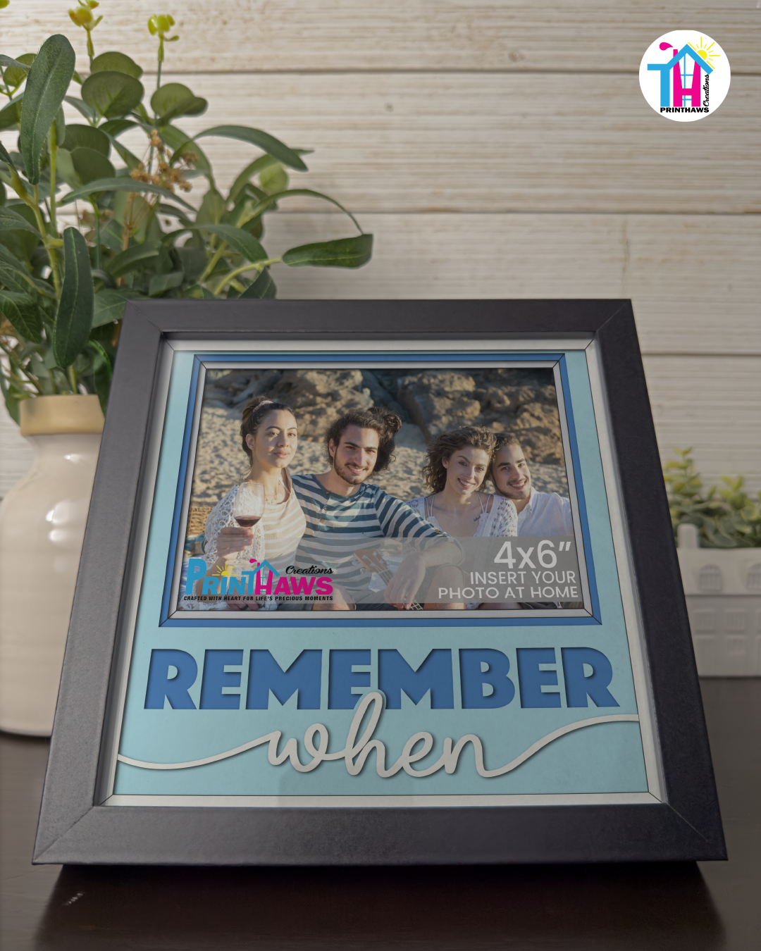 Remember When - Crafted Memoirs Photo Frame By Printhaws Creations, Matte Black Frame In Sapphire Blue, Sunbeam Bliss Theme (Light, Radiant), 8x8 Frame Holds (4R) Photo - For Summer Days