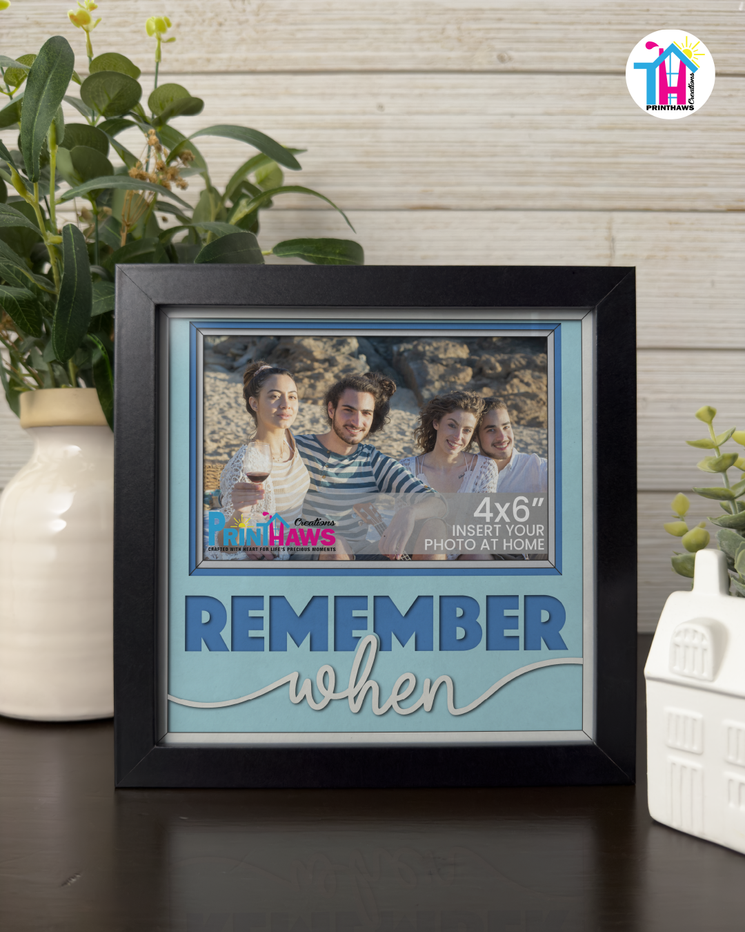 Remember When - Crafted Memoirs Photo Frame By Printhaws Creations, Matte Black Frame In Sapphire Blue, Sunbeam Bliss Theme (Light, Radiant), 8x8 Frame Holds (4R) Photo - For Summer Days