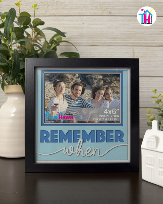 Remember When - Crafted Memoirs Photo Frame By Printhaws Creations, Matte Black Frame In Sapphire Blue, Sunbeam Bliss Theme (Light, Radiant), 8x8 Frame Holds (4R) Photo - For Summer Days