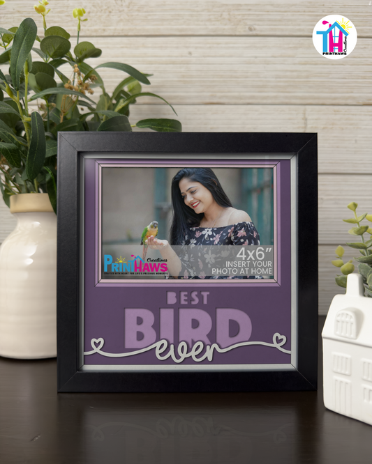 Best Bird Ever - Crafted Memoirs Photo Frame By Printhaws Creations, Matte Black Frame In Amethyst Purple, Midnight Joy Theme (Dark, Radiant), 8x8 Frame Holds (4R) Photo -  For Your Pets