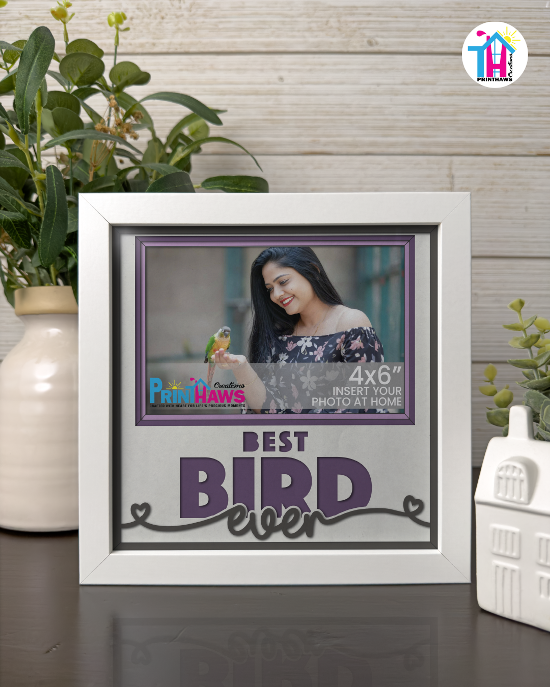 Best Bird Ever - Crafted Memoirs Photo Frame By Printhaws Creations, Matte White Frame In Amethyst Purple, Midnight Joy Theme (Dark, Radiant), 8x8 Frame Holds (4R) Photo -  For Your Pets