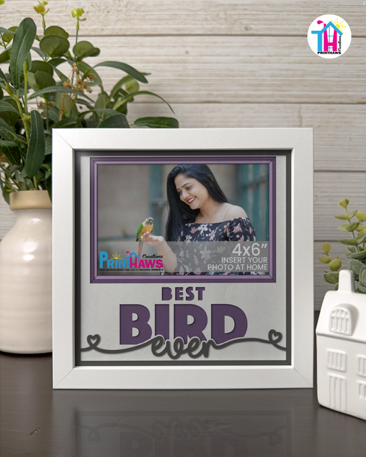 Best Bird Ever - Crafted Memoirs Photo Frame By Printhaws Creations, Matte White Frame In Amethyst Purple, Midnight Joy Theme (Dark, Radiant), 8x8 Frame Holds (4R) Photo -  For Your Pets