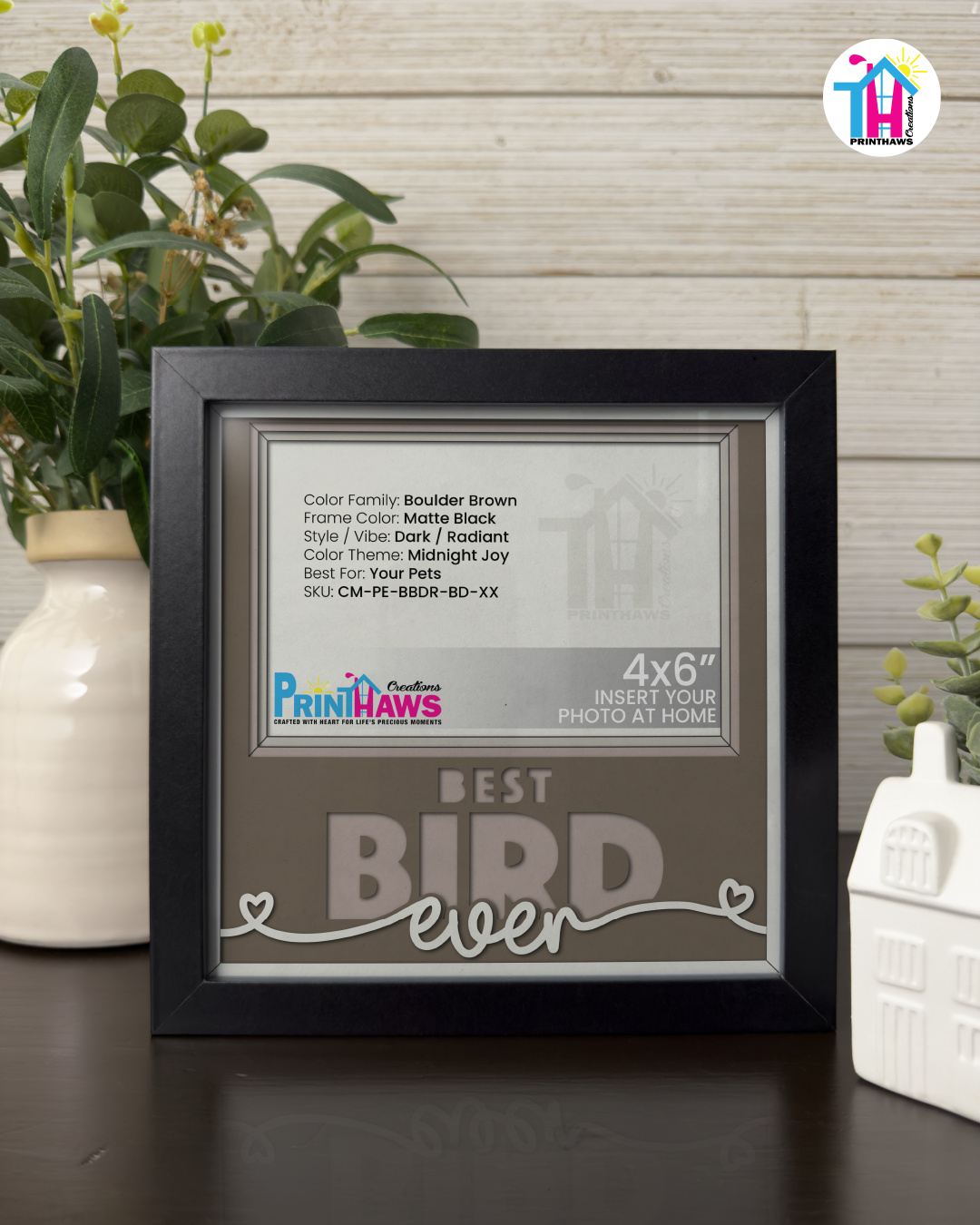 Best Bird Ever - Crafted Memoirs Photo Frame By Printhaws Creations, Matte Black Frame In Boulder Brown, Midnight Joy Theme (Dark, Radiant), 8x8 Frame Holds (4R) Photo -  For Your Pets