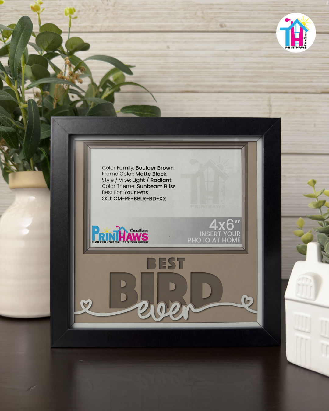 Best Bird Ever - Crafted Memoirs Photo Frame By Printhaws Creations, Matte Black Frame In Boulder Brown, Sunbeam Bliss Theme (Light, Radiant), 8x8 Frame Holds (4R) Photo -  For Your Pets