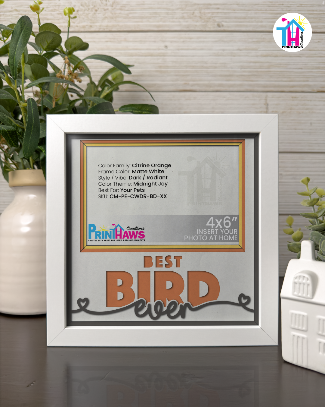 Best Bird Ever - Crafted Memoirs Photo Frame By Printhaws Creations, Matte White Frame In Citrine Orange, Midnight Joy Theme (Dark, Radiant), 8x8 Frame Holds (4R) Photo -  For Your Pets