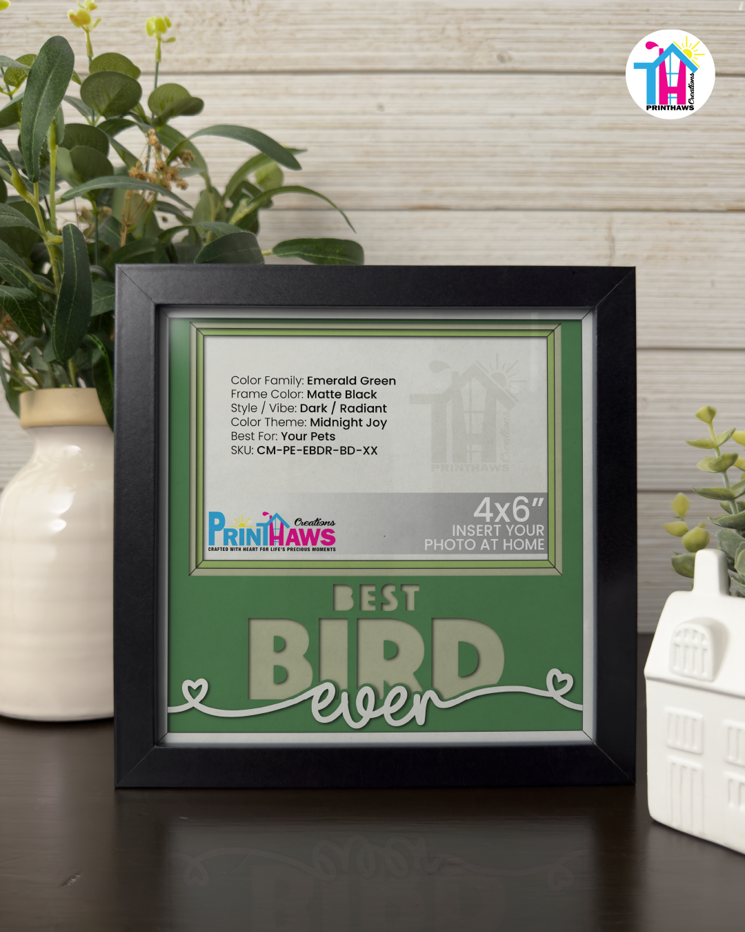 Best Bird Ever - Crafted Memoirs Photo Frame By Printhaws Creations, Matte Black Frame In Emerald Green, Midnight Joy Theme (Dark, Radiant), 8x8 Frame Holds (4R) Photo -  For Your Pets