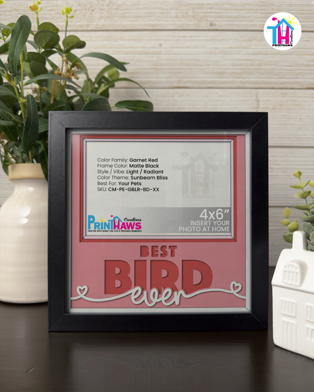 Best Bird Ever - Crafted Memoirs Photo Frame By Printhaws Creations, Matte Black Frame In Garnet Red, Sunbeam Bliss Theme (Light, Radiant), 8x8 Frame Holds (4R) Photo -  For Your Pets