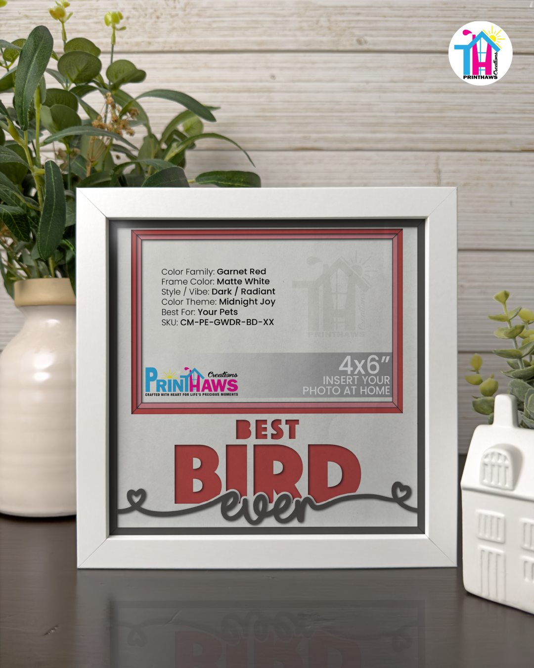 Best Bird Ever - Crafted Memoirs Photo Frame By Printhaws Creations, Matte White Frame In Garnet Red, Midnight Joy Theme (Dark, Radiant), 8x8 Frame Holds (4R) Photo -  For Your Pets
