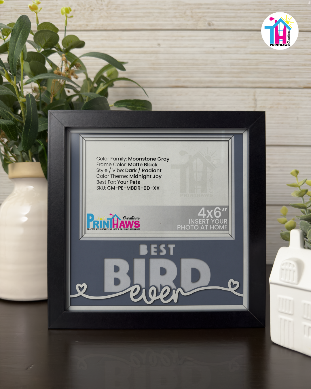 Best Bird Ever - Crafted Memoirs Photo Frame By Printhaws Creations, Matte Black Frame In Moonstone Gray, Midnight Joy Theme (Dark, Radiant), 8x8 Frame Holds (4R) Photo -  For Your Pets