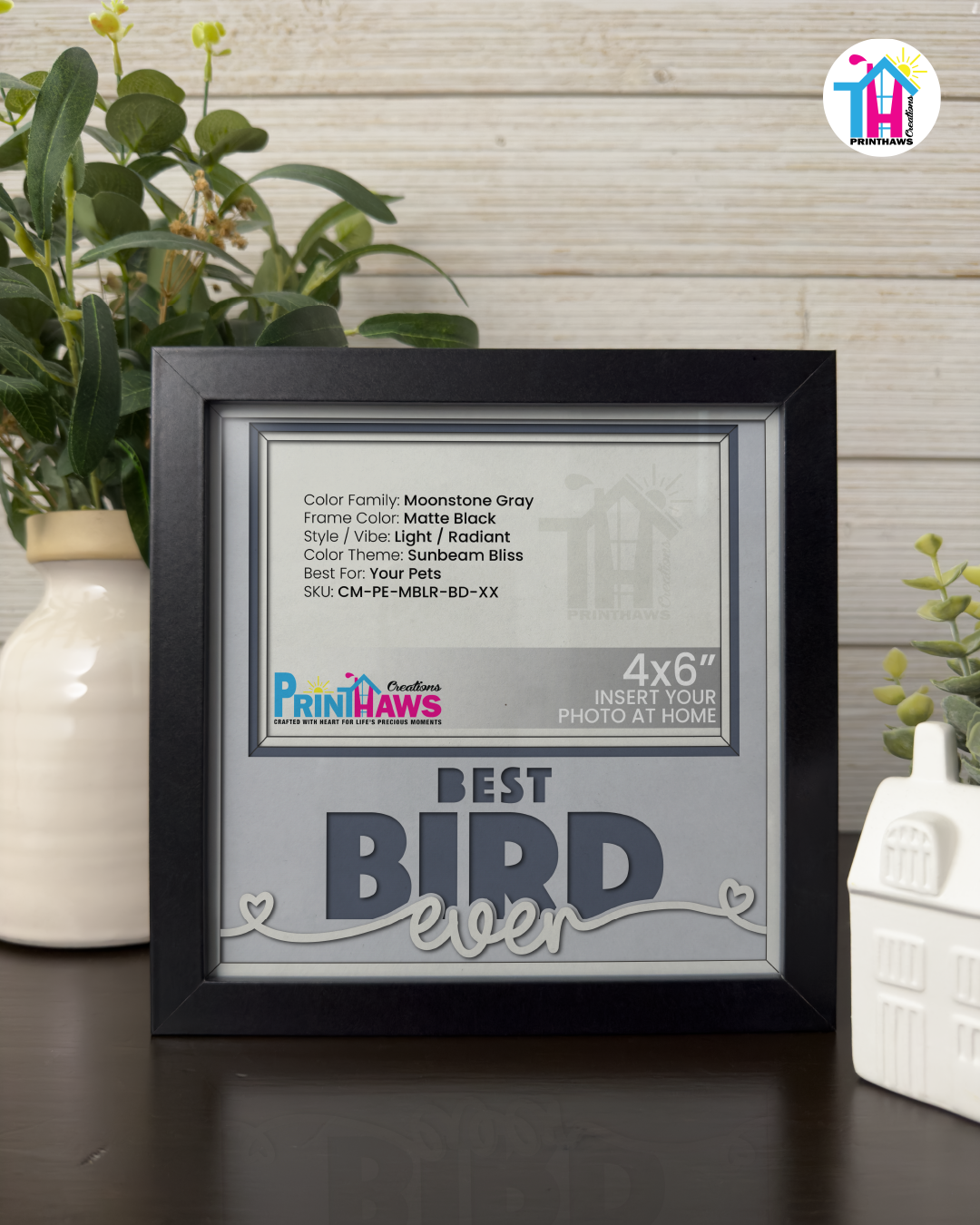 Best Bird Ever - Crafted Memoirs Photo Frame By Printhaws Creations, Matte Black Frame In Moonstone Gray, Sunbeam Bliss Theme (Light, Radiant), 8x8 Frame Holds (4R) Photo -  For Your Pets
