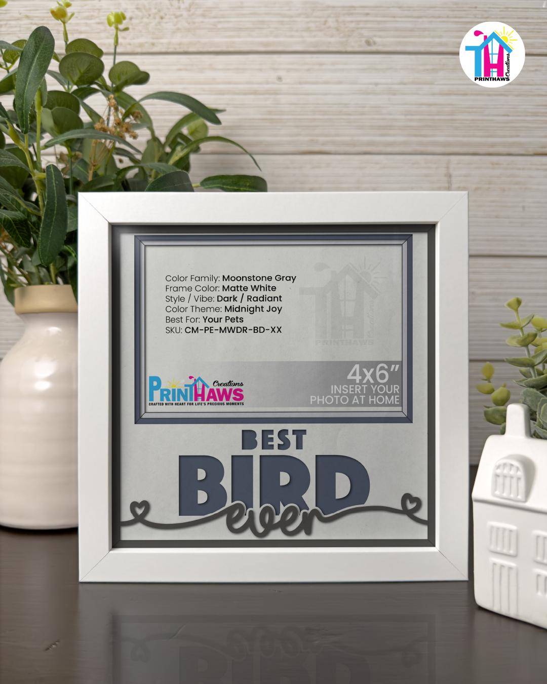 Best Bird Ever - Crafted Memoirs Photo Frame By Printhaws Creations, Matte White Frame In Moonstone Gray, Midnight Joy Theme (Dark, Radiant), 8x8 Frame Holds (4R) Photo -  For Your Pets