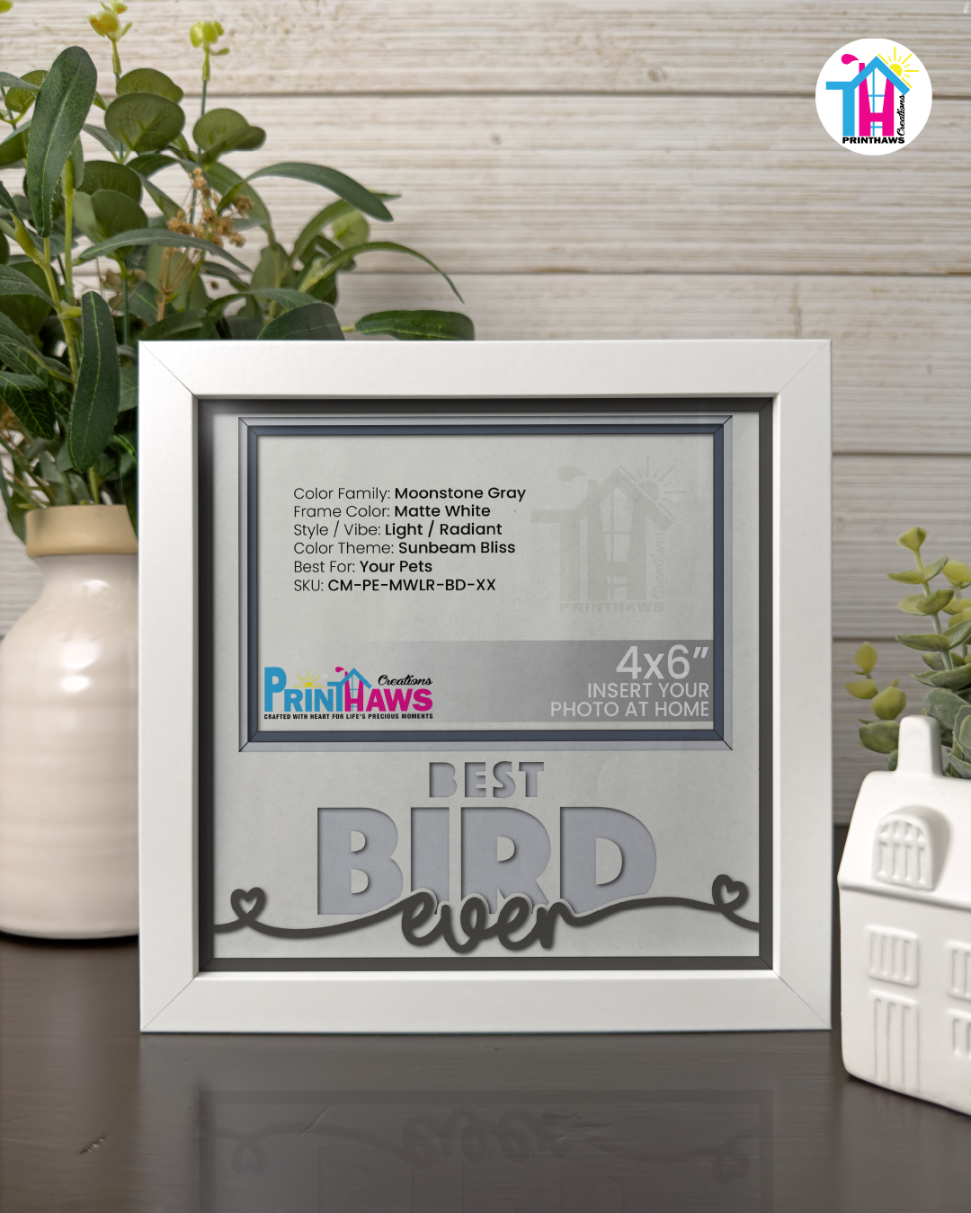Best Bird Ever - Crafted Memoirs Photo Frame By Printhaws Creations, Matte White Frame In Moonstone Gray, Sunbeam Bliss Theme (Light, Radiant), 8x8 Frame Holds (4R) Photo -  For Your Pets