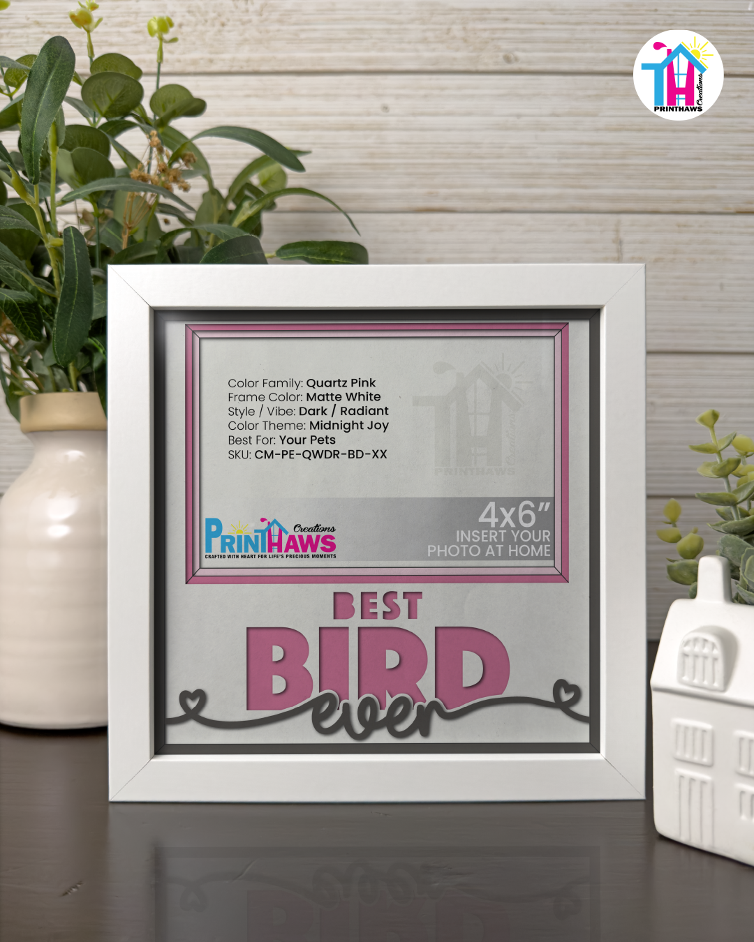 Best Bird Ever - Crafted Memoirs Photo Frame By Printhaws Creations, Matte White Frame In Quartz Pink, Midnight Joy Theme (Dark, Radiant), 8x8 Frame Holds (4R) Photo -  For Your Pets
