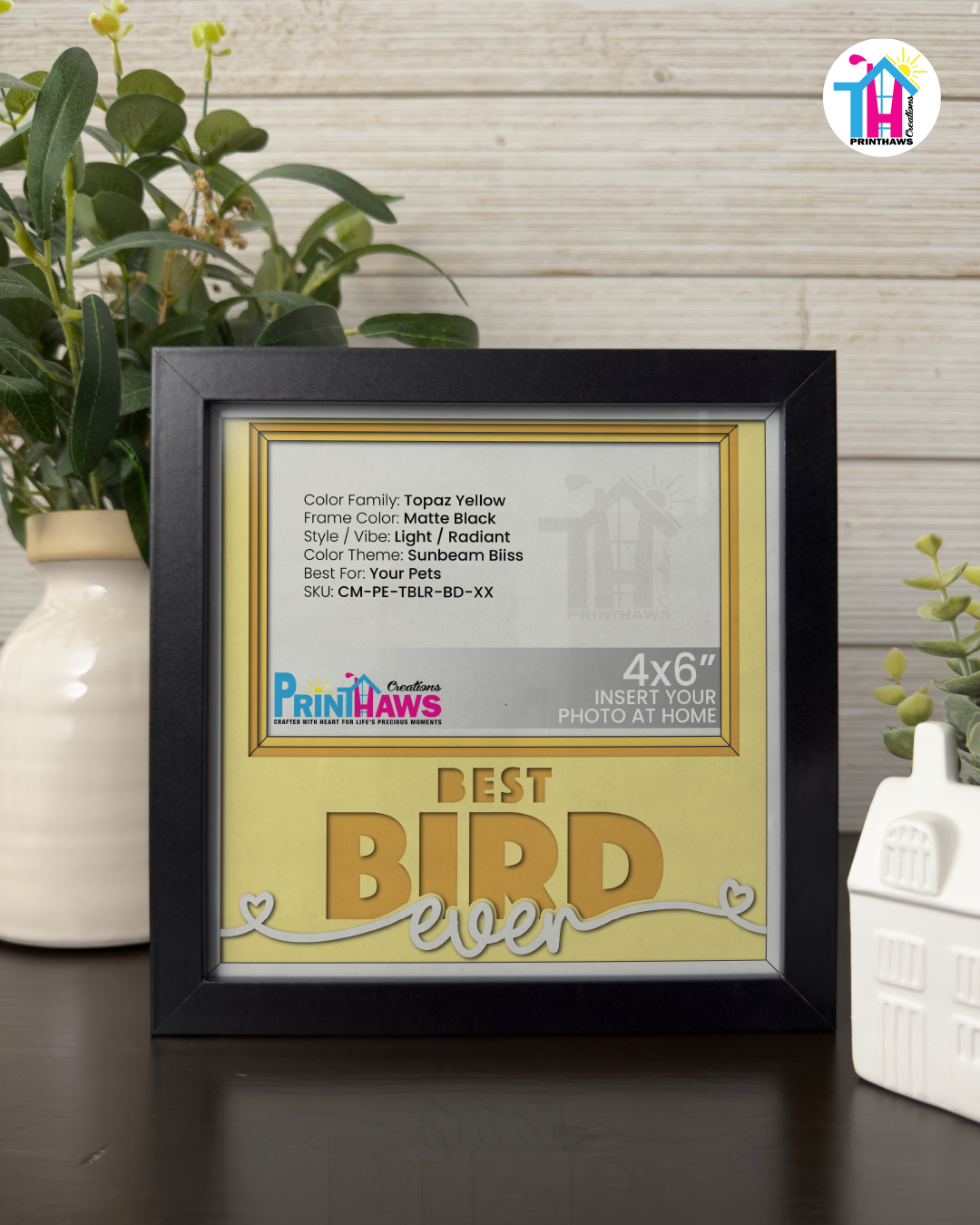 Best Bird Ever - Crafted Memoirs Photo Frame By Printhaws Creations, Matte Black Frame In Topaz Yellow, Sunbeam Bliss Theme (Light, Radiant), 8x8 Frame Holds (4R) Photo -  For Your Pets