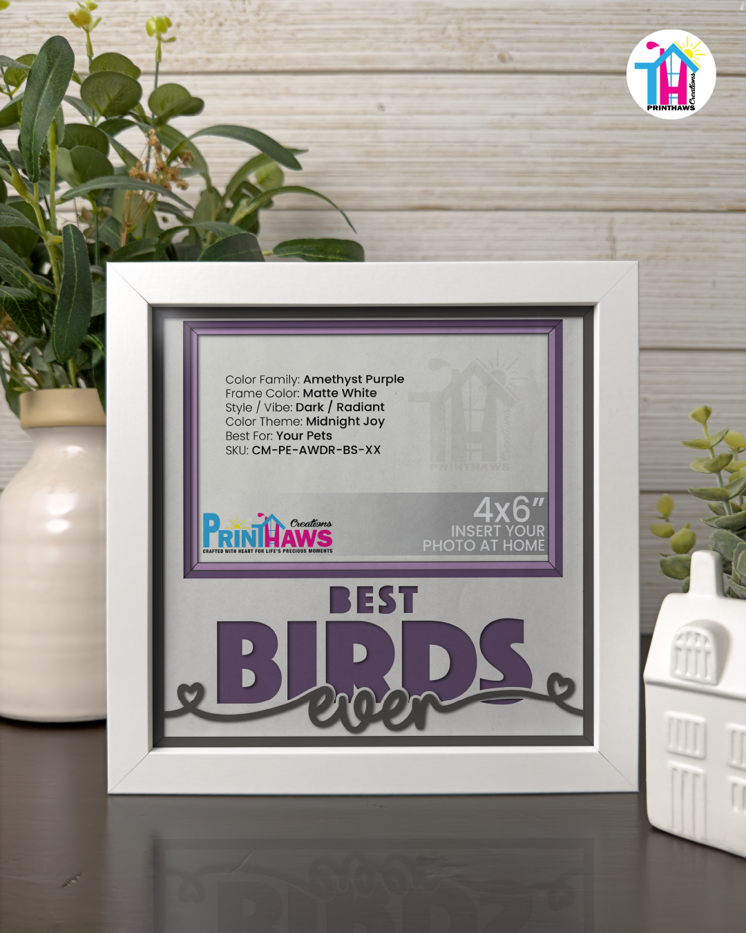 Best Birds Ever - Crafted Memoirs Photo Frame By Printhaws Creations, Matte White Frame In Amethyst Purple, Midnight Joy Theme (Dark, Radiant), 8x8 Frame Holds (4R) Photo -  For Your Pets