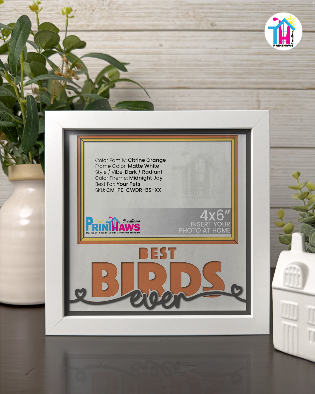 Best Birds Ever - Crafted Memoirs Photo Frame By Printhaws Creations, Matte White Frame In Citrine Orange, Midnight Joy Theme (Dark, Radiant), 8x8 Frame Holds (4R) Photo -  For Your Pets