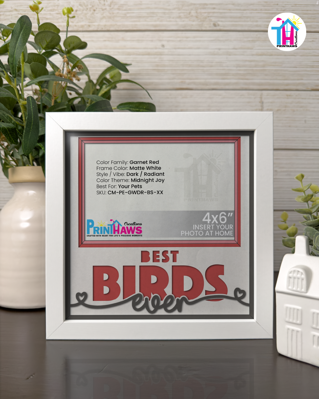 Best Birds Ever - Crafted Memoirs Photo Frame By Printhaws Creations, Matte White Frame In Garnet Red, Midnight Joy Theme (Dark, Radiant), 8x8 Frame Holds (4R) Photo -  For Your Pets